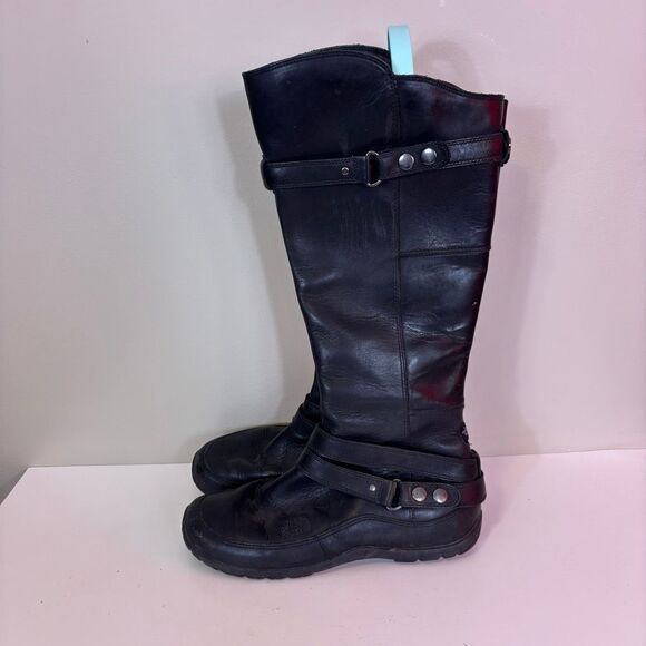 The North Face Black Leather Tall Riding Boots Women's 8.5 - Picture 1 of 10